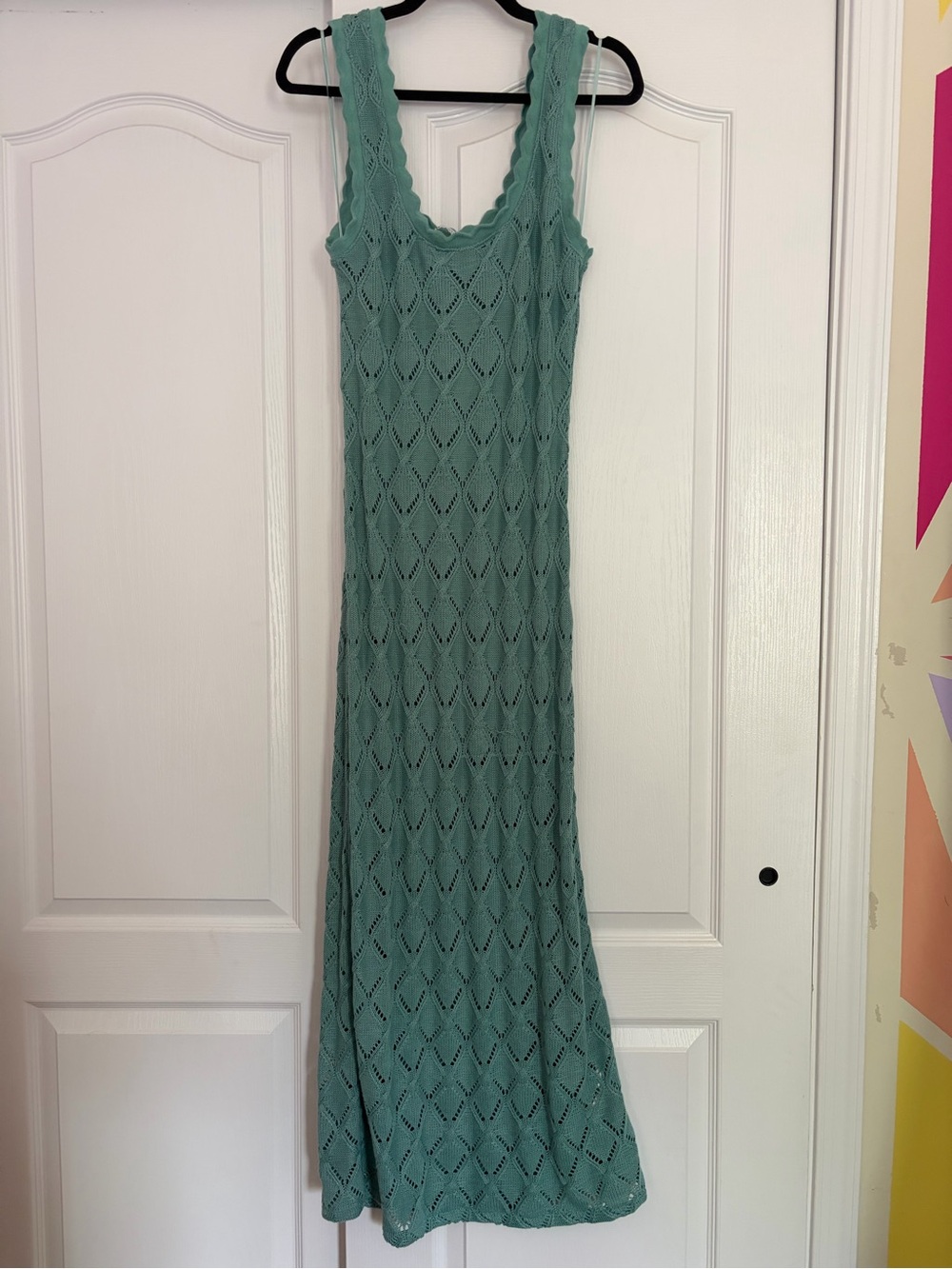 Zara Mint Green Sleeveless Crochet Coverup Maxi Dress
